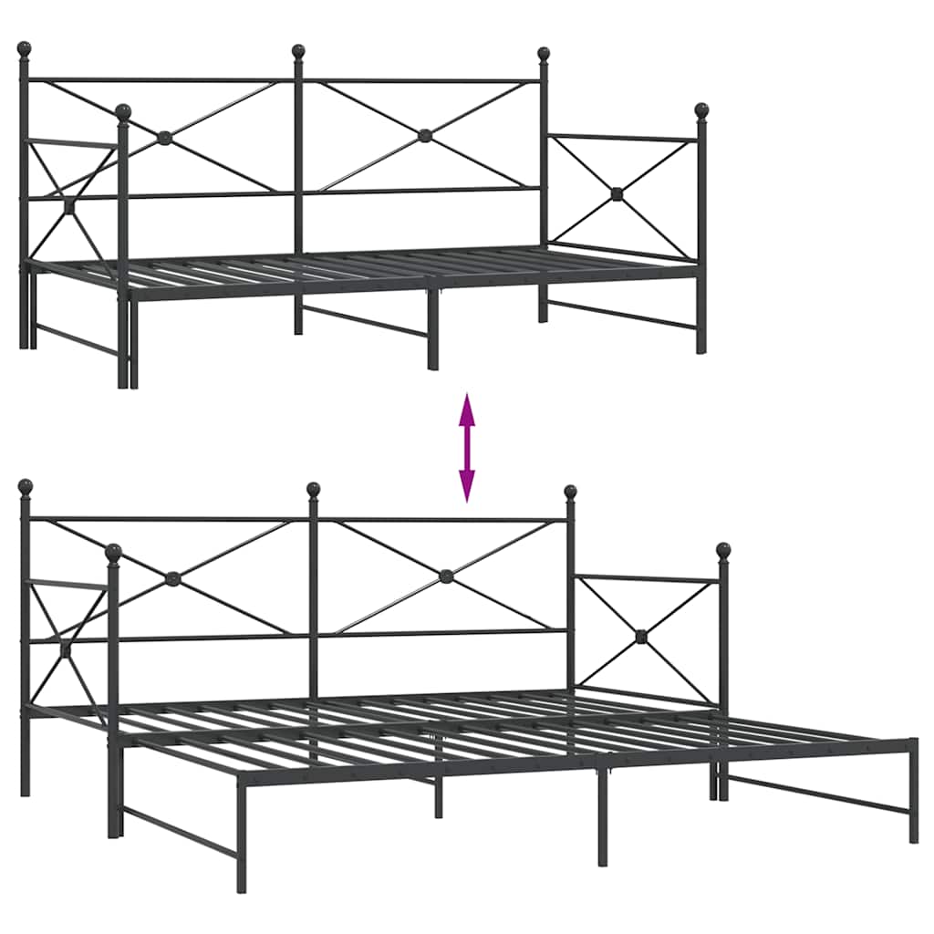 Daybed with Trundle without Mattress Black 100x200 cm Steel