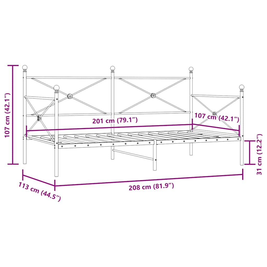 Day Bed without Mattress White 107x203 cm Steel