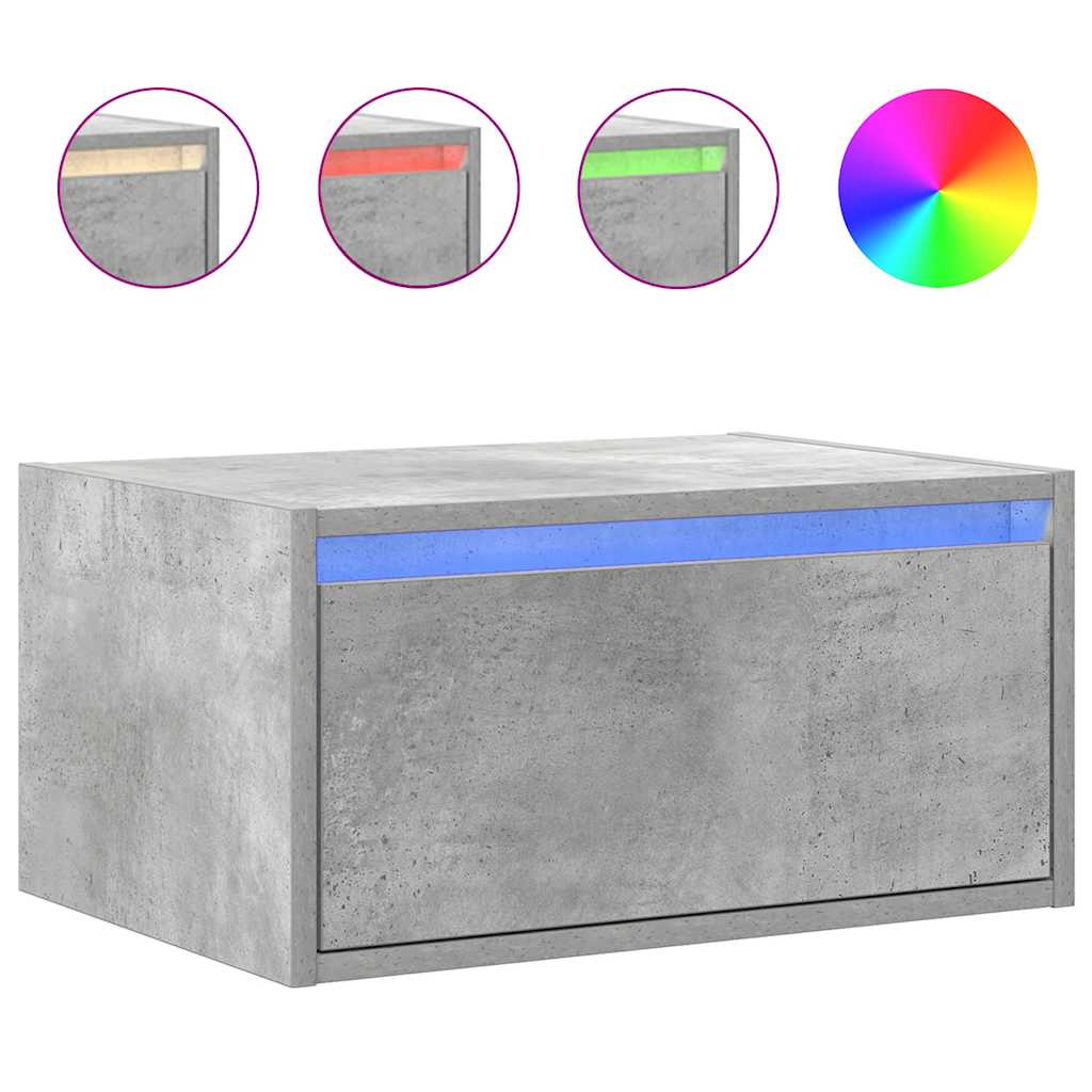 Wall-mounted Bedside Cabinet with LED Lights Concrete Grey