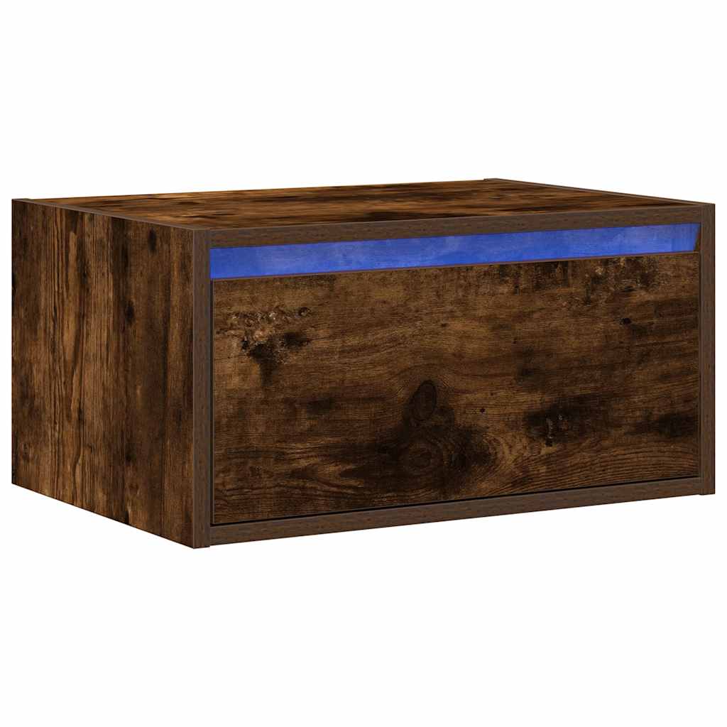 Wall-mounted Bedside Cabinet with LED Lights Smoked Oak