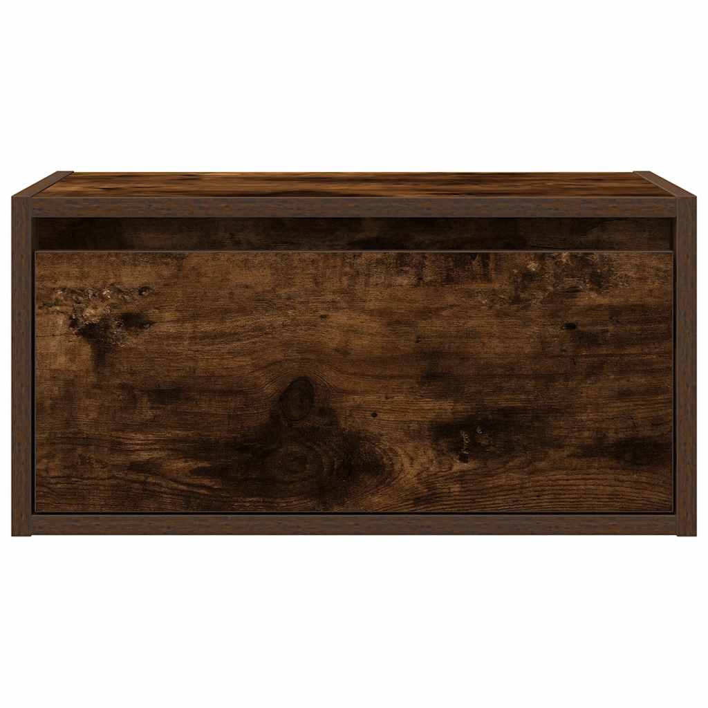 Wall-mounted Bedside Cabinet with LED Lights Smoked Oak