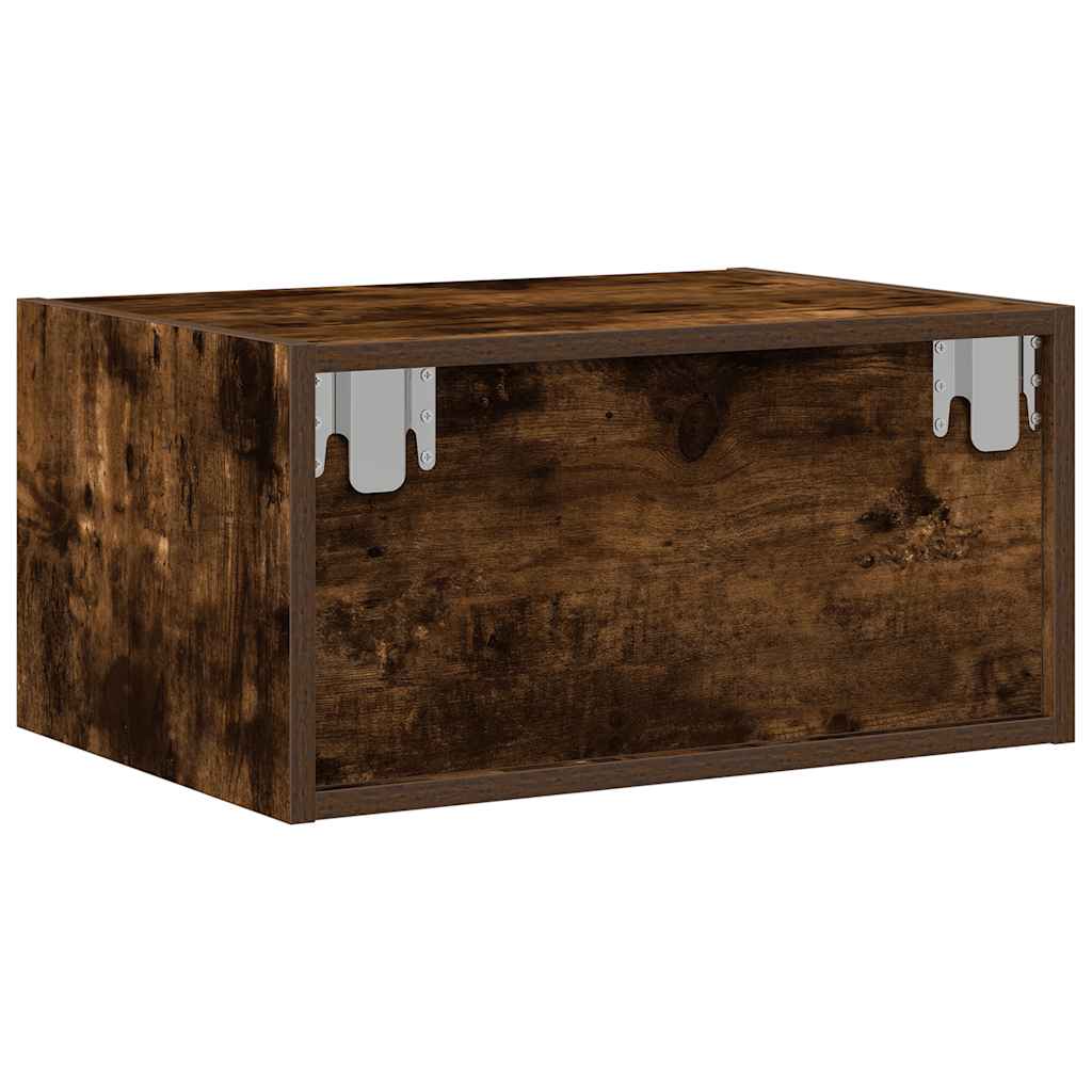 Wall-mounted Bedside Cabinet with LED Lights Smoked Oak