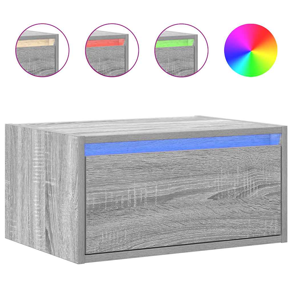 Wall-mounted Bedside Cabinet with LED Lights Grey Sonoma