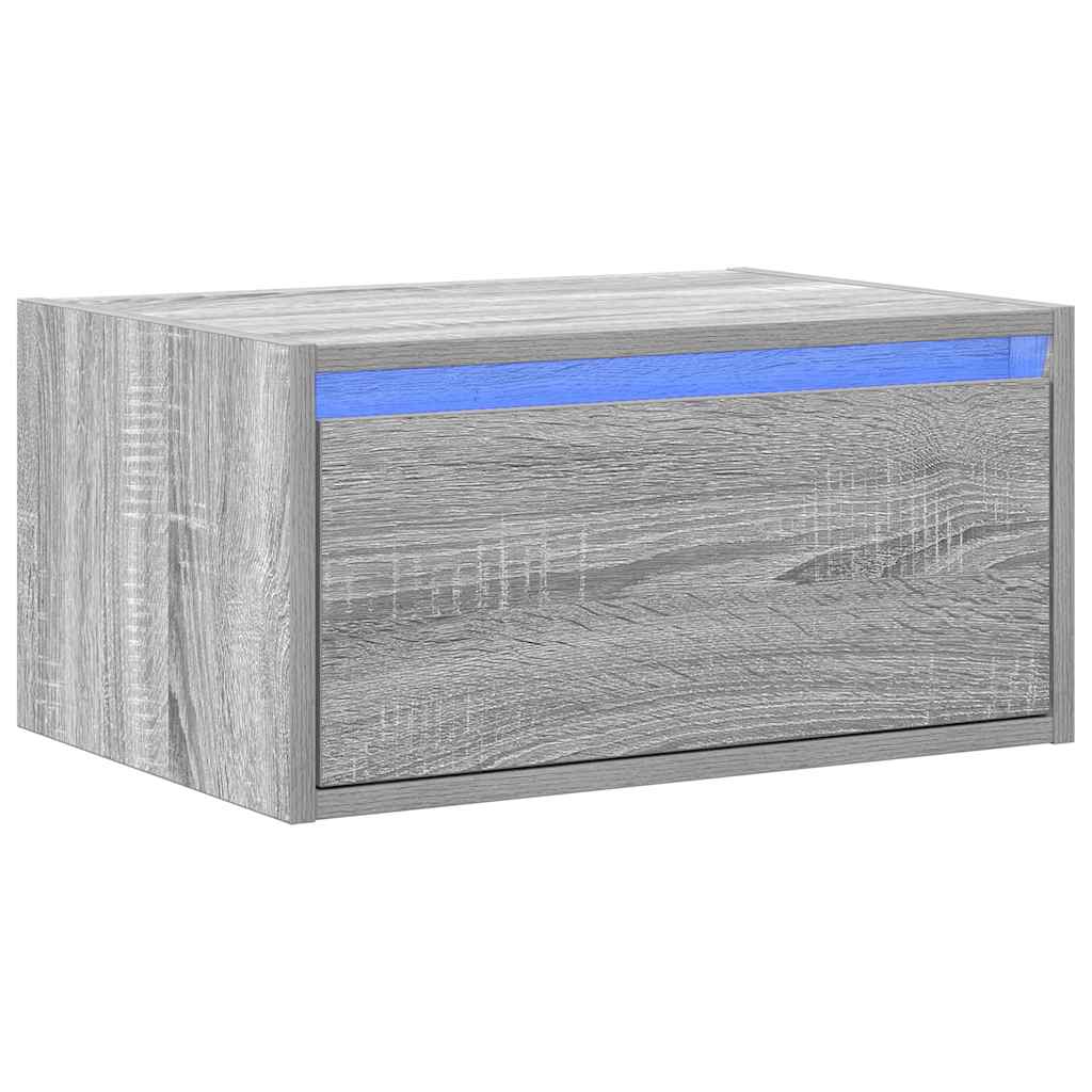 Wall-mounted Bedside Cabinet with LED Lights Grey Sonoma