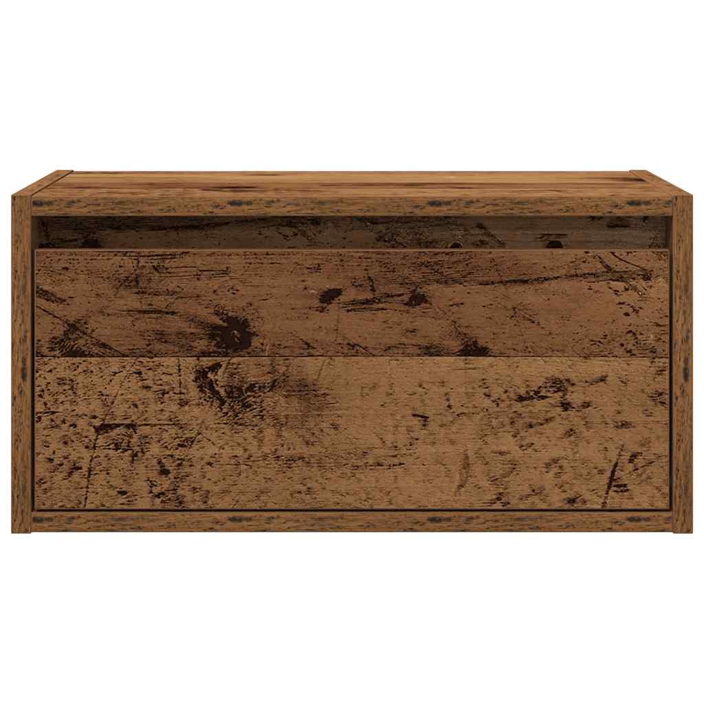 Wall-mounted Bedside Cabinet with LED Lights Old Wood