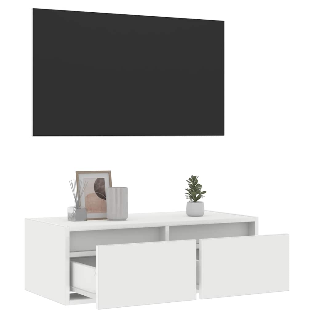 TV Cabinet with LED Lights White 75x35.5x25 cm