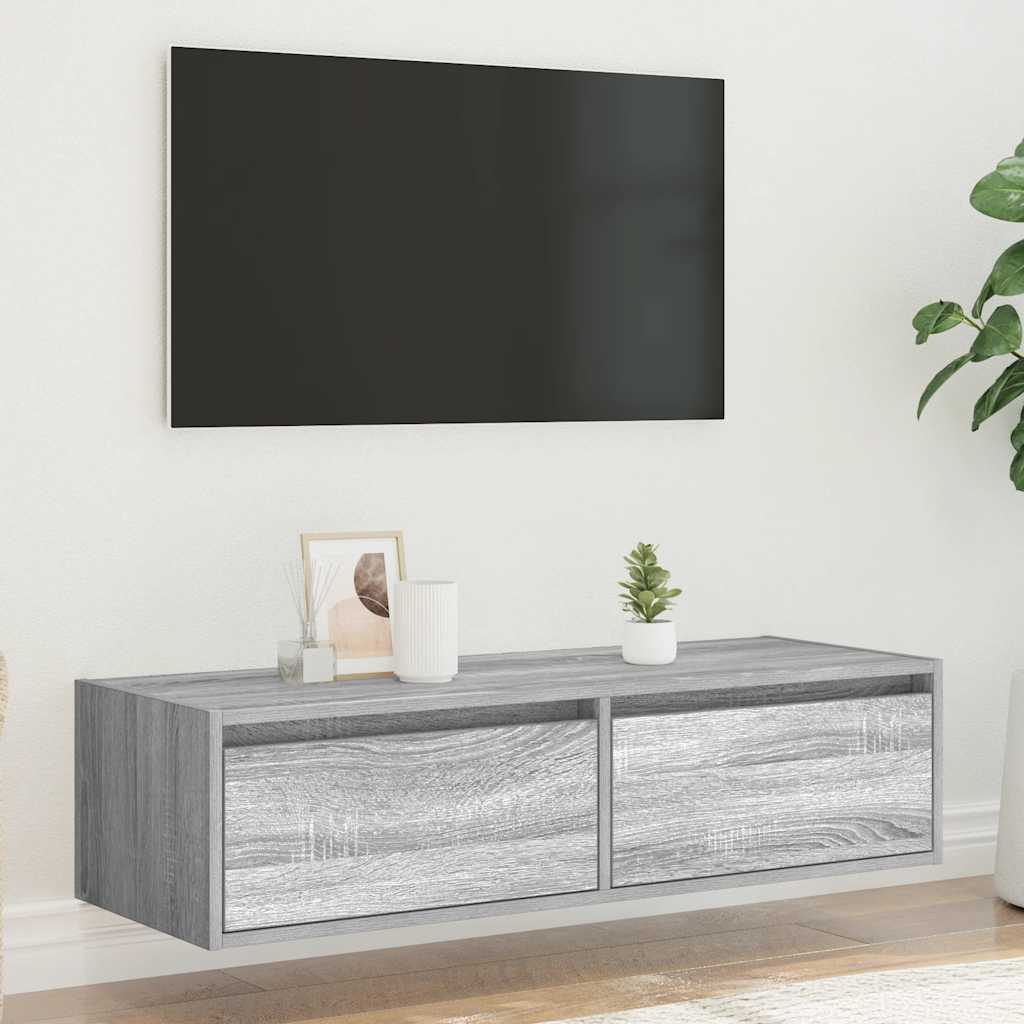 TV Cabinet with LED Lights Grey Sonoma 100X35.5x25 cm