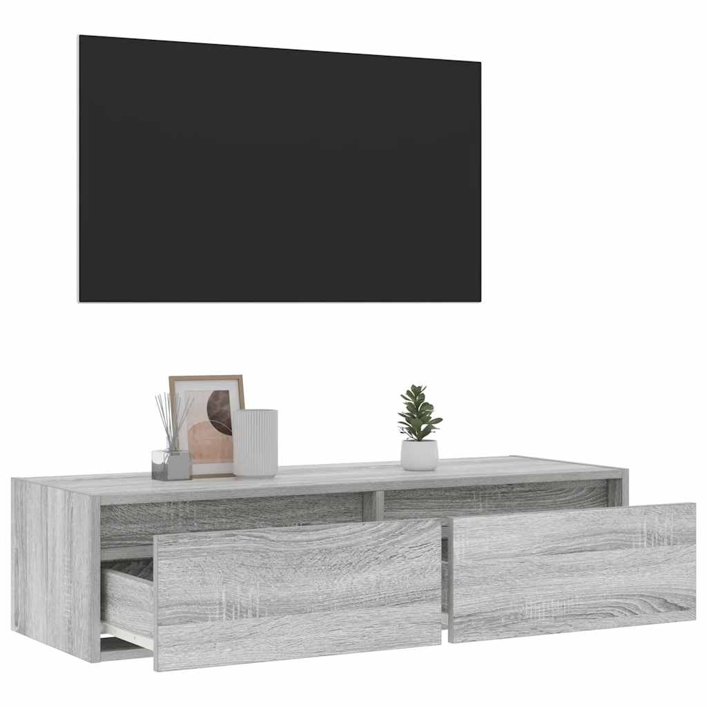 TV Cabinet with LED Lights Grey Sonoma 100X35.5x25 cm
