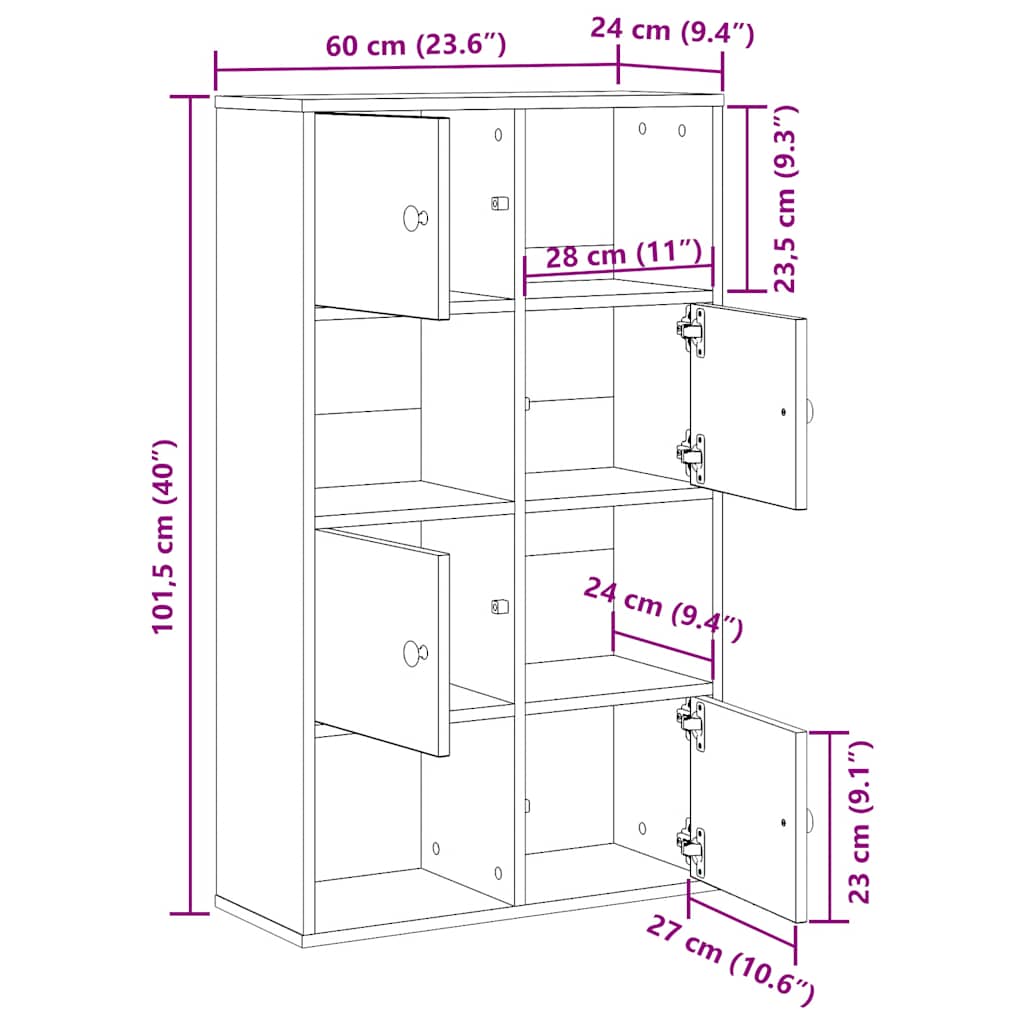Bookcase Brown Oak 60x24x101.5 cm Engineered Wood