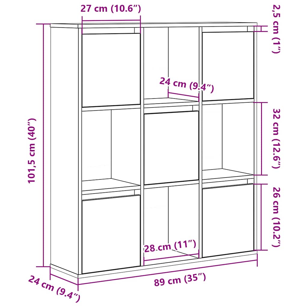 Bookcase Grey Sonoma 89x24x101.5 cm Engineered Wood