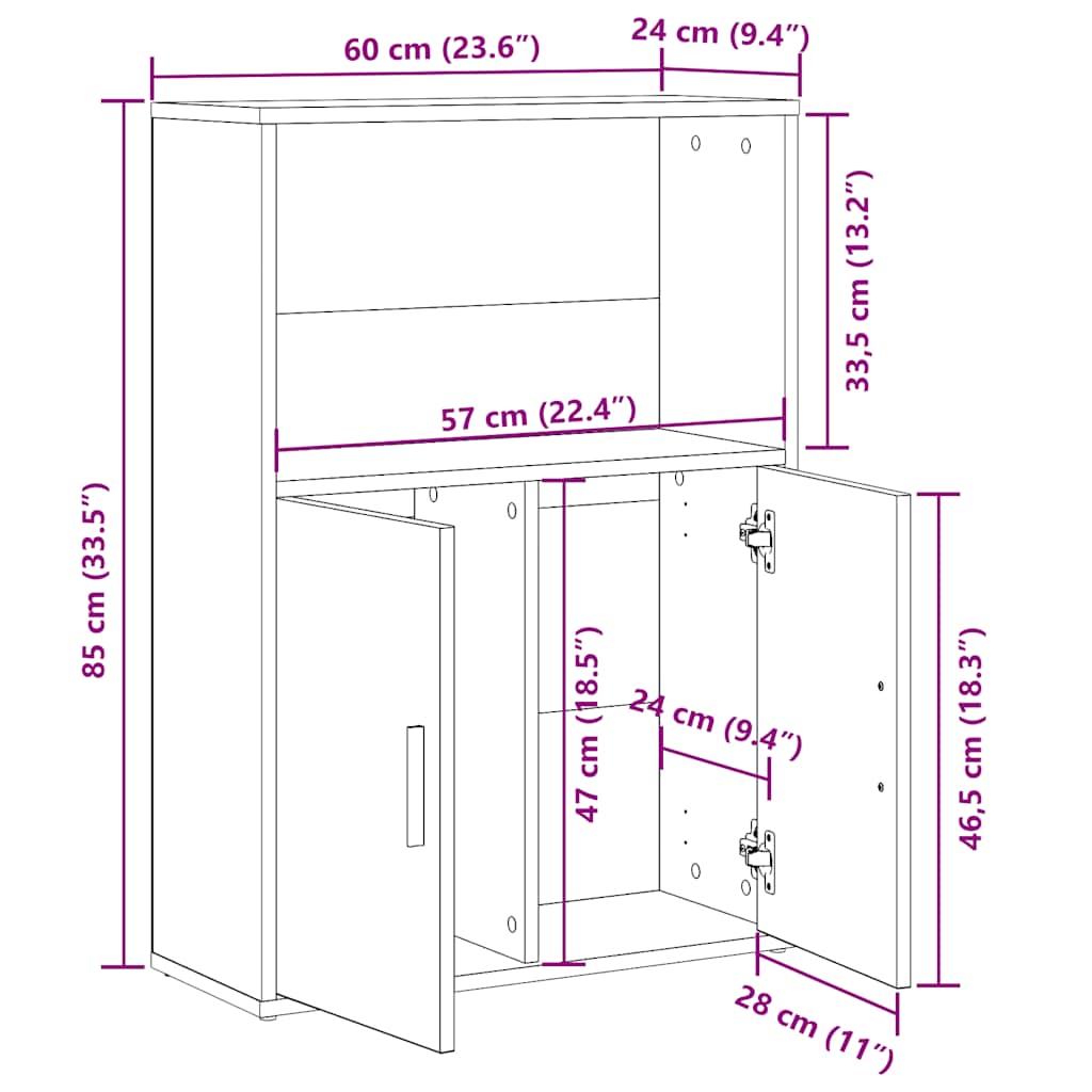 Bookcase Concrete Grey 60x24x85 cm Engineered Wood