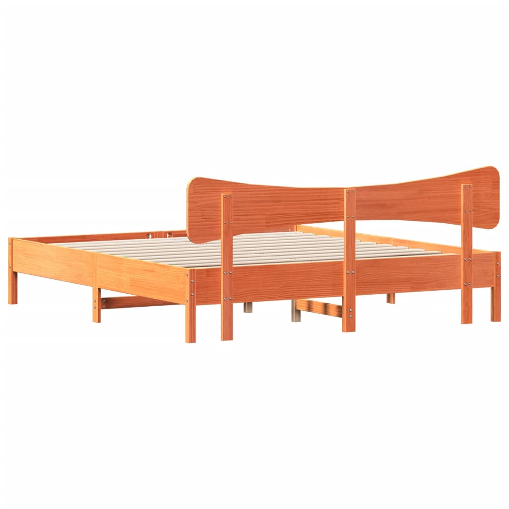 Bed Frame without Mattress Wax Brown 200x200 cm Solid Wood Pine