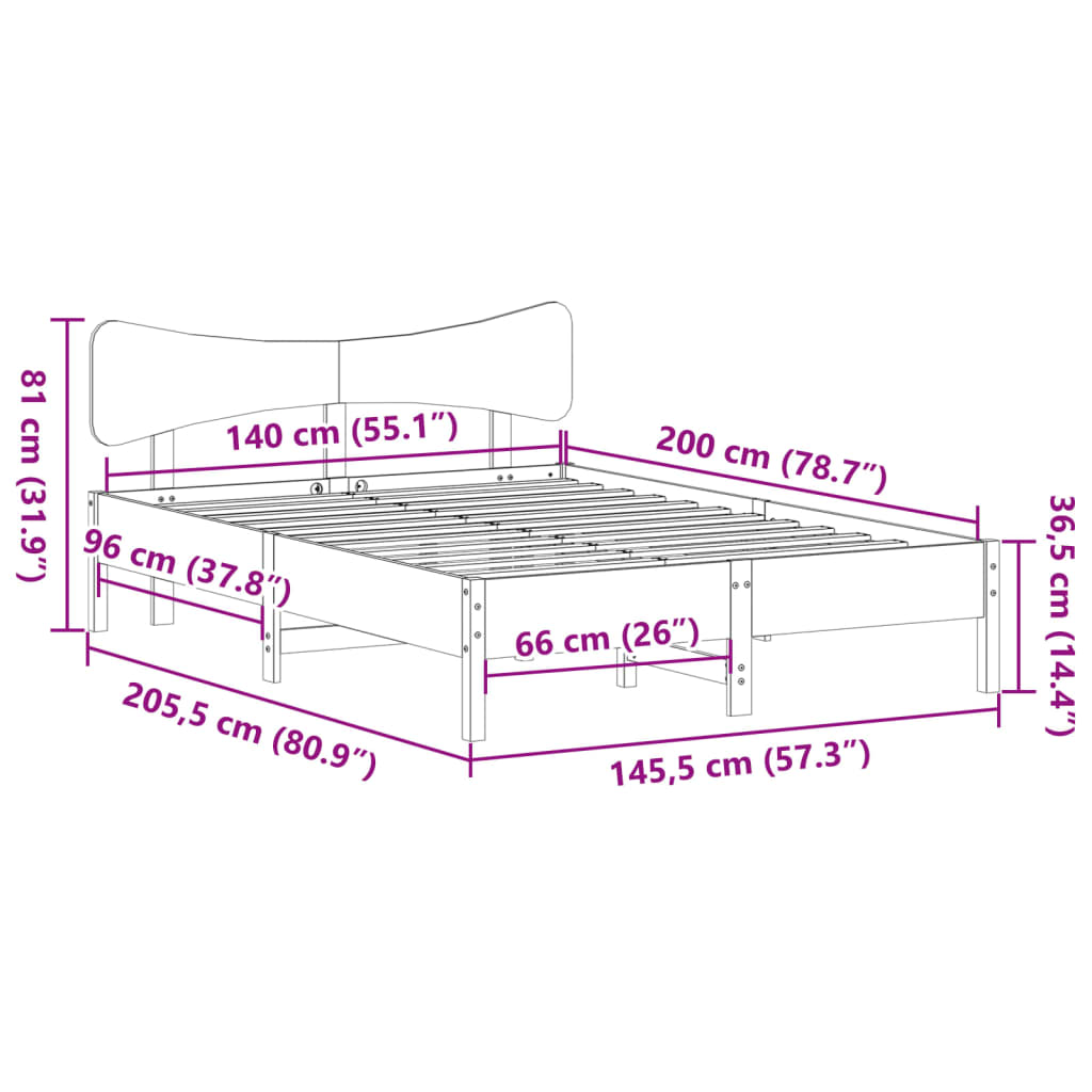Bed Frame without Mattress Wax Brown 140x200 cm Solid Wood Pine