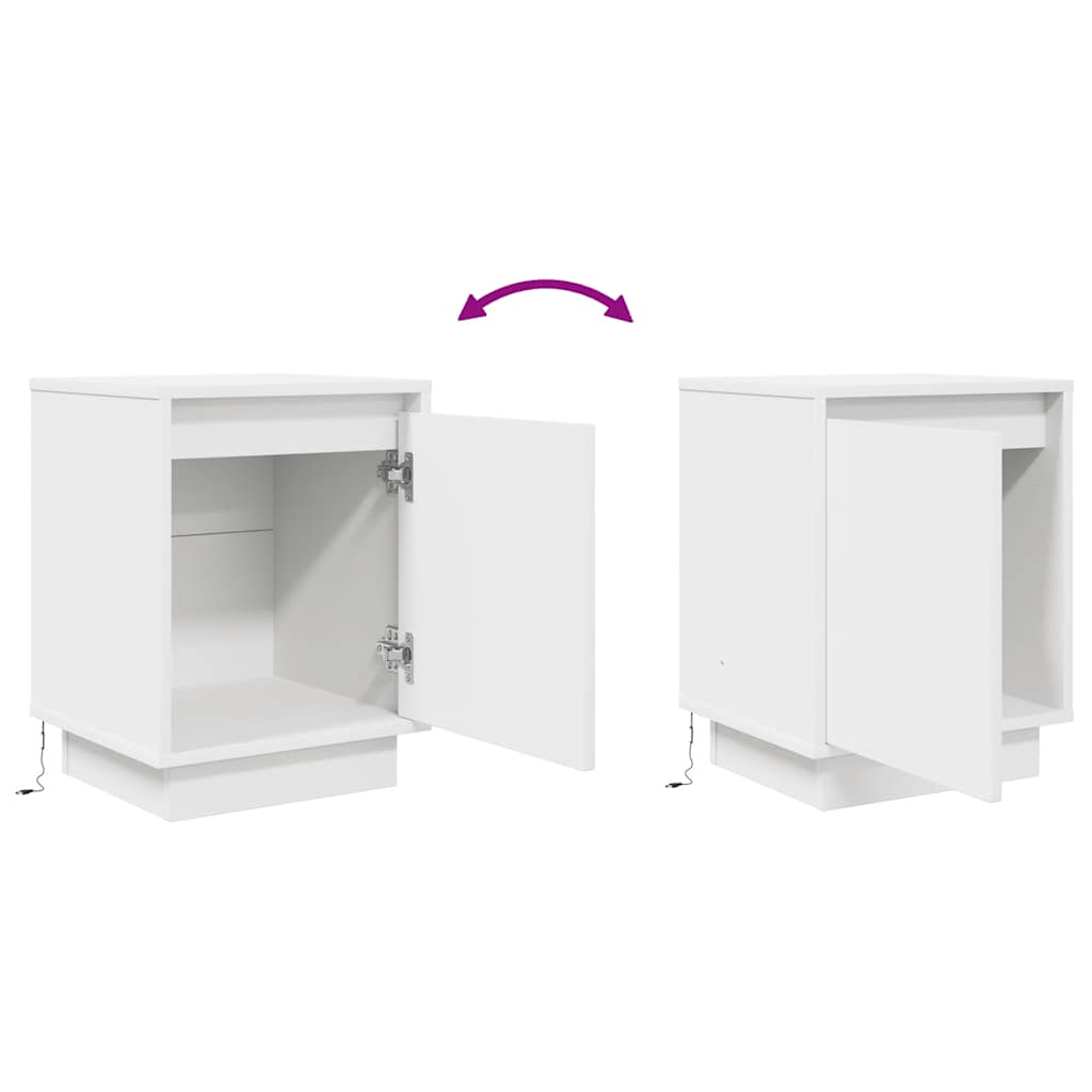 Bedside Cabinet with LED Lights White 38x34x50 cm