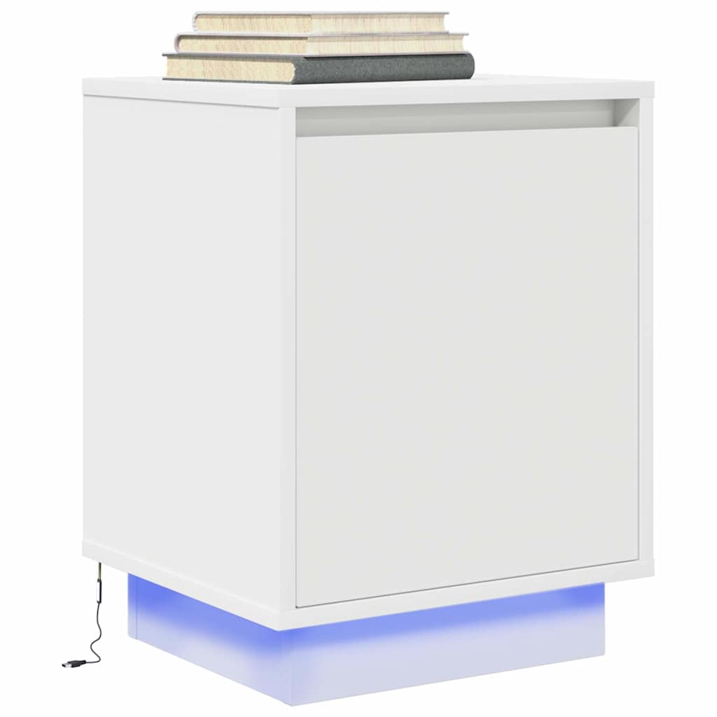 Bedside Cabinet with LED Lights White 38x34x50 cm