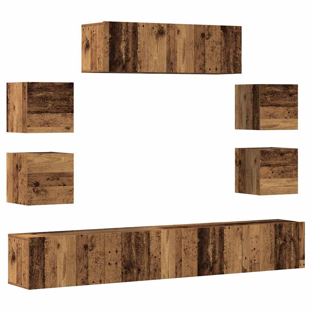 7 Piece TV Cabinet Set Wall-mounted Old Wood Engineered Wood