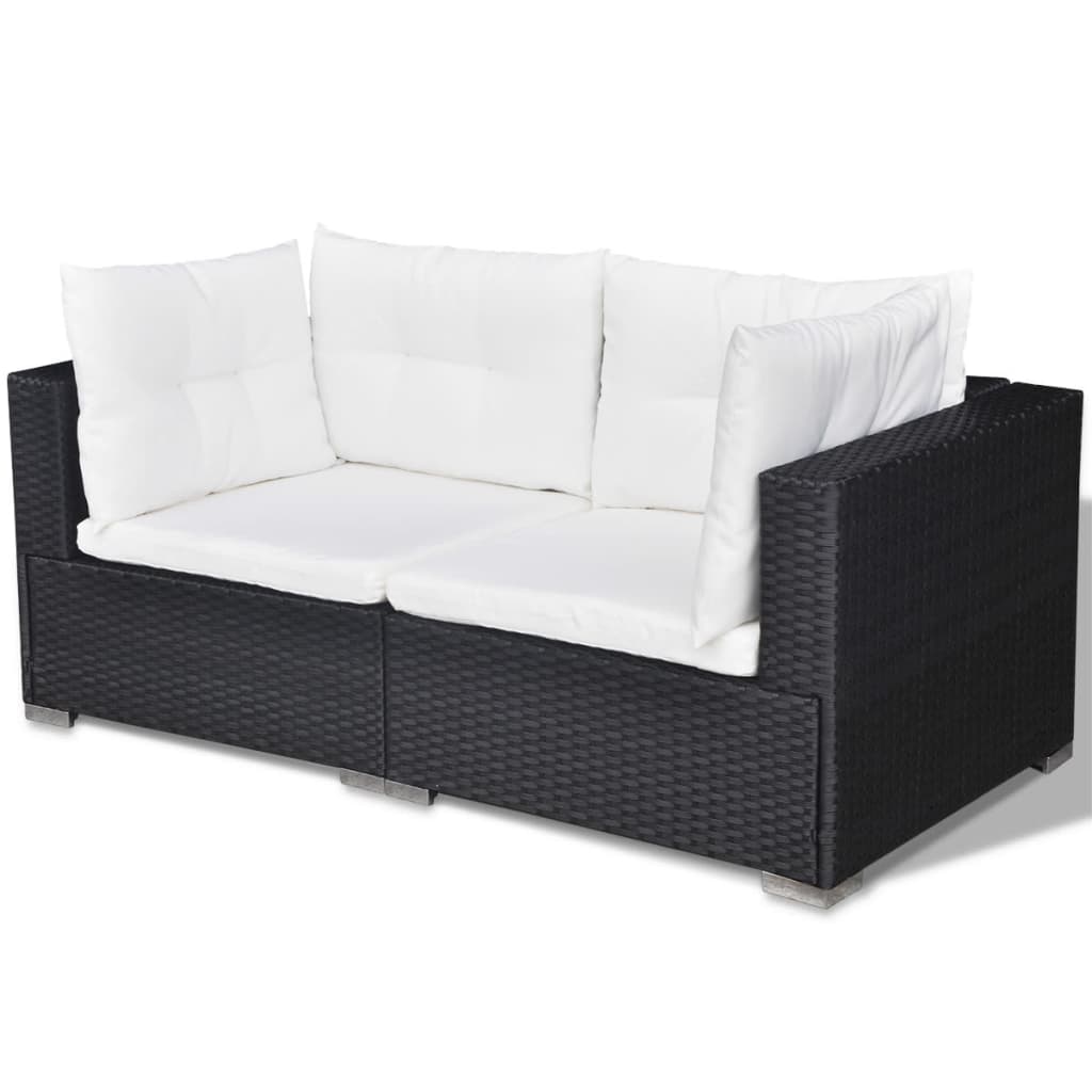 5 Piece Garden Lounge Set with Cushions Poly Rattan Black