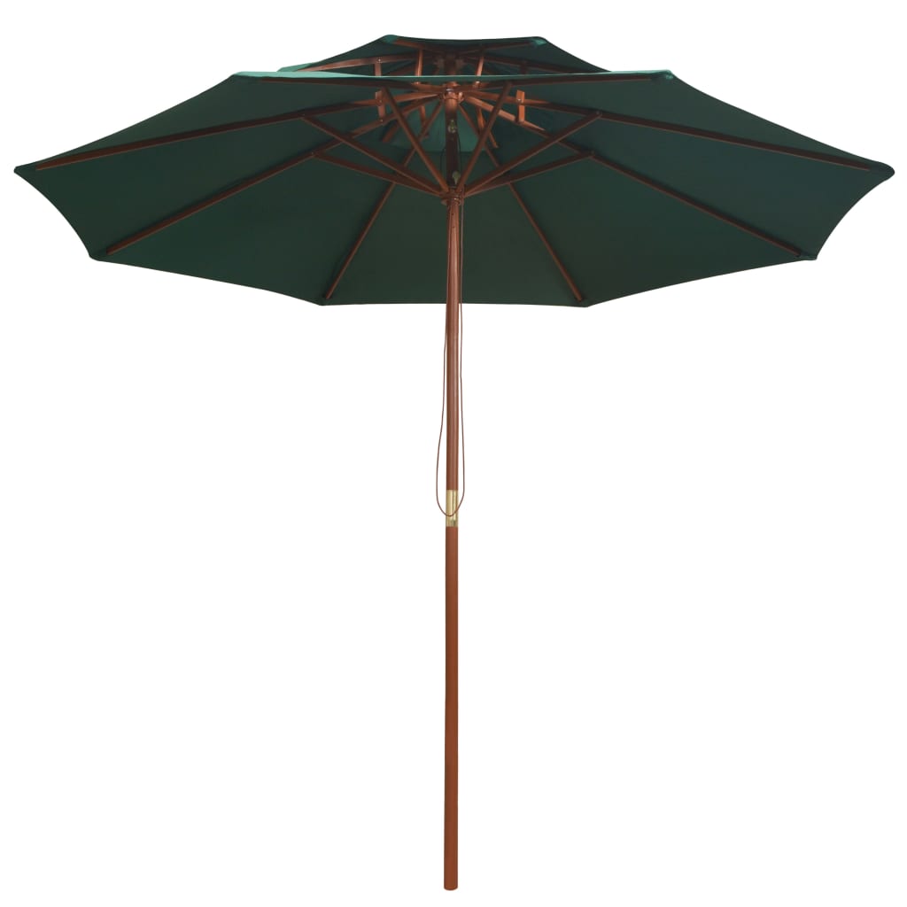 Double Decker Garden Parasol 270x270 cm Wooden Pole Green