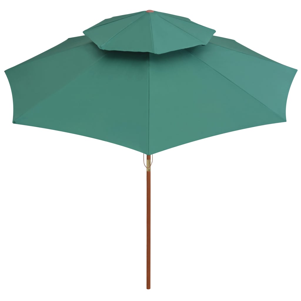 Double Decker Garden Parasol 270x270 cm Wooden Pole Green