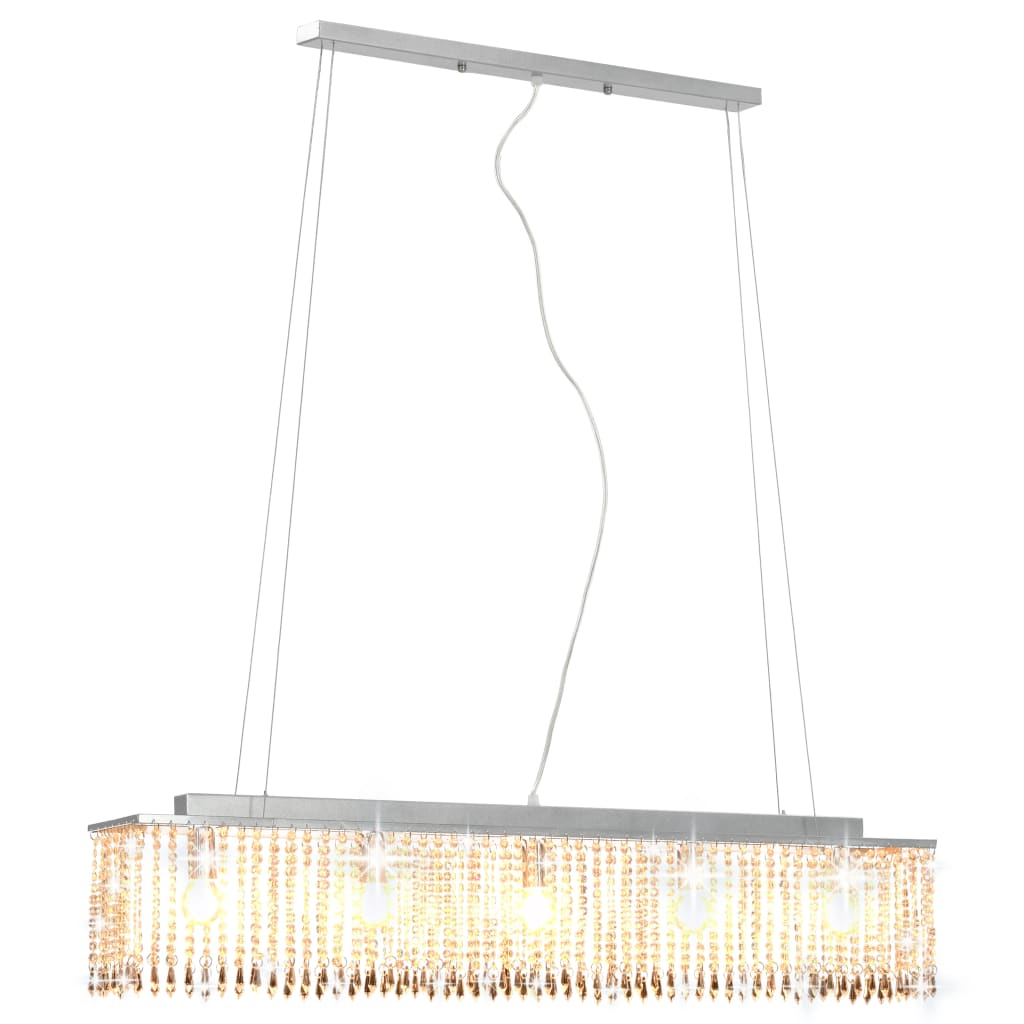 Ceiling Lamp with Crystal Beads Silver 104 cm E14