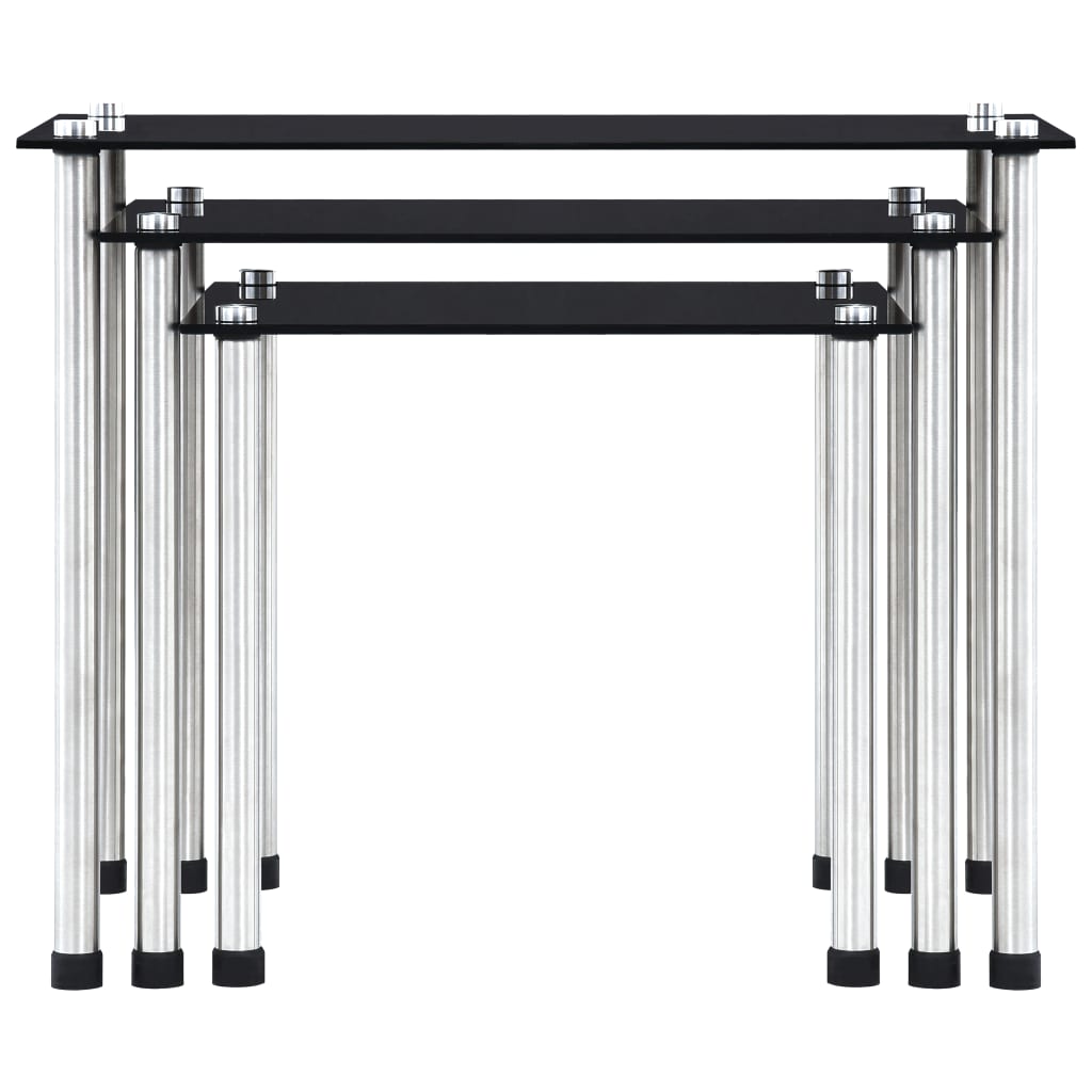 Nesting Tables 3 pcs Black Tempered Glass