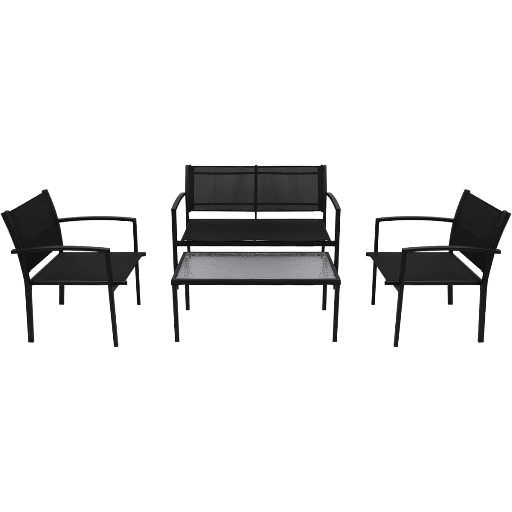 4 Piece Garden Lounge Set Textilene Black