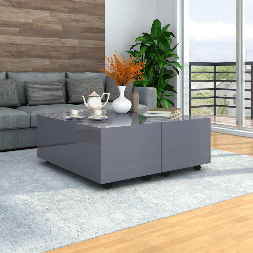 Coffee Table High Gloss Grey 100x100x35 cm
