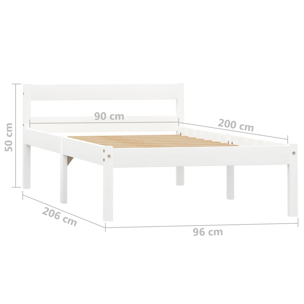 Bed Frame without Mattress White Solid Pine Wood 90x200 cm