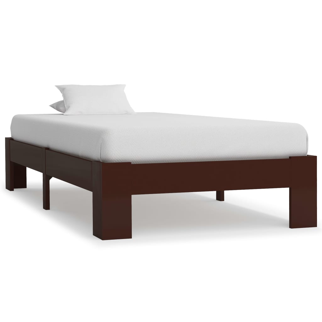 Bed Frame without Mattress Dark Brown Solid Pine Wood 90x200 cm