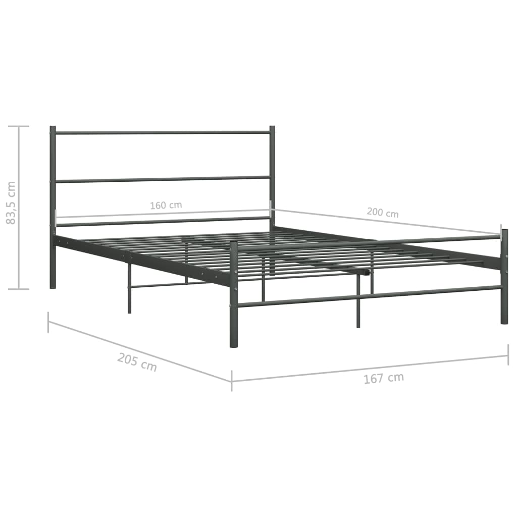 Bed Frame with Headboard without Mattress Grey 160x200 cm Metal