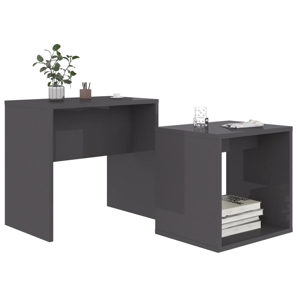 Coffee Table Set High Gloss Grey 48x30x45 cm Engineered Wood