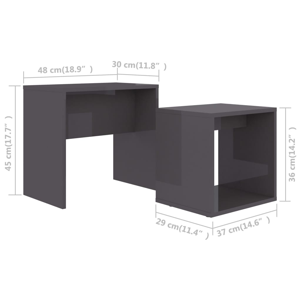 Coffee Table Set High Gloss Grey 48x30x45 cm Engineered Wood