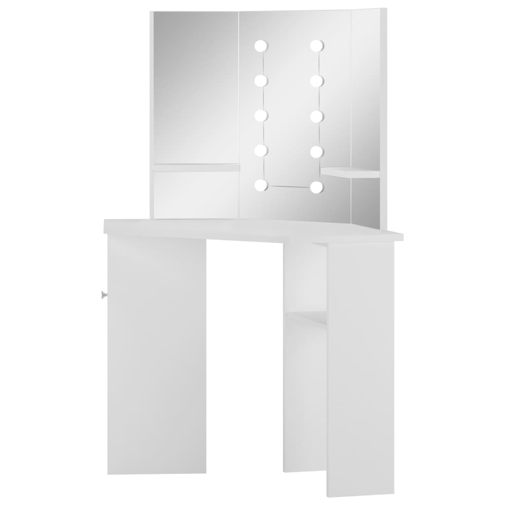 vidaXL Corner Dressing Table Make-up Table with LED Light White