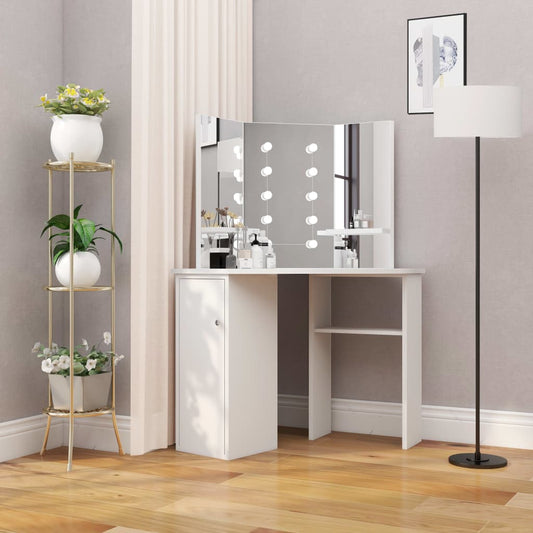 vidaXL Corner Dressing Table Make-up Table with LED Light White