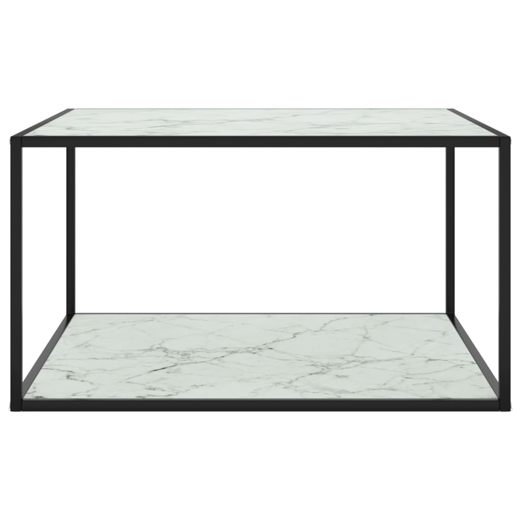 Coffee Table Black with White Marble Glass 90x90x50 cm