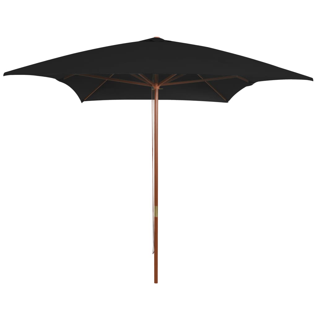 Garden Parasol with Wooden Pole Black 200x300 cm