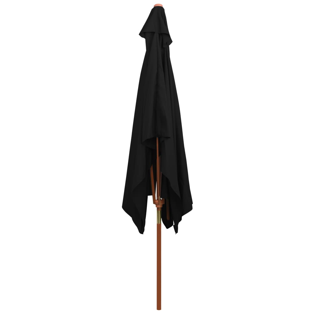 Garden Parasol with Wooden Pole Black 200x300 cm
