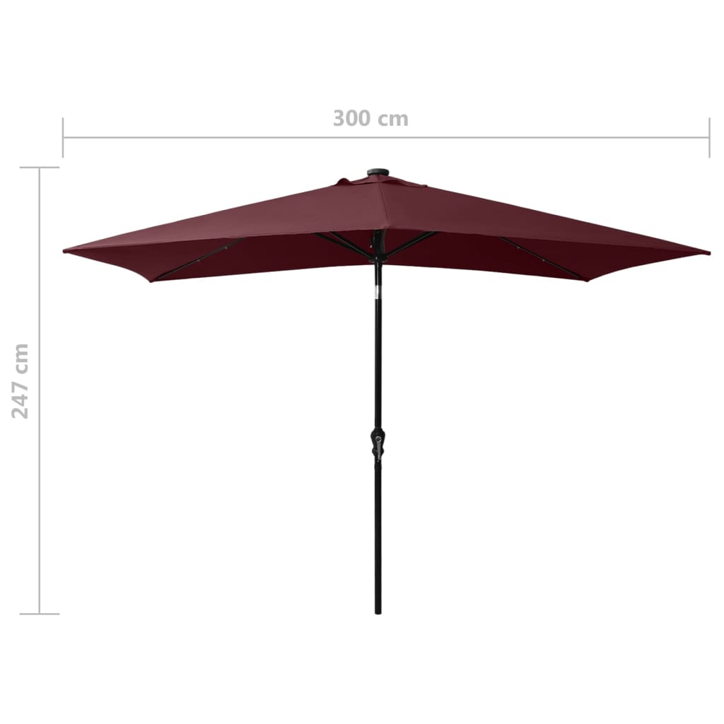 Garden Parasol with LEDs and Steel Pole Bordeaux Red 2x3 m