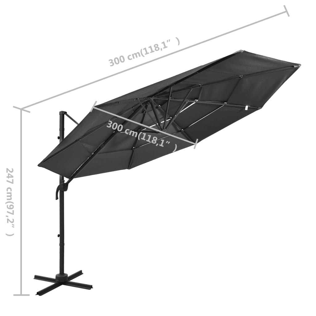 4-Tier Garden Parasol with Aluminium Pole Anthracite 3x3 m