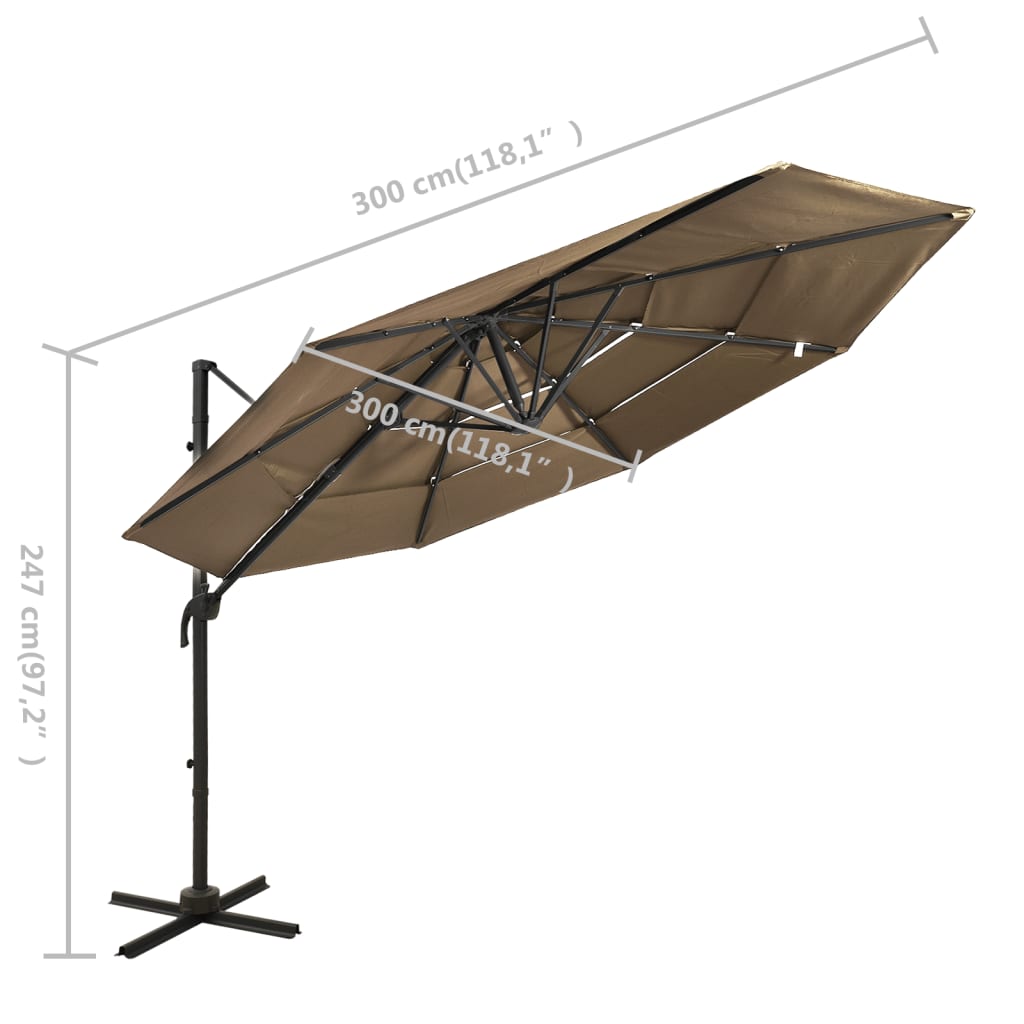 4-Tier Garden Parasol with Aluminium Pole Taupe 3x3 m