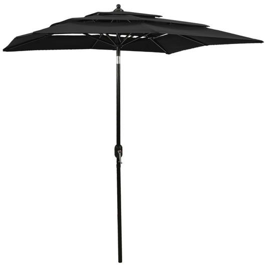 3-Tier Garden Parasol with Aluminium Pole Black 2x2 m