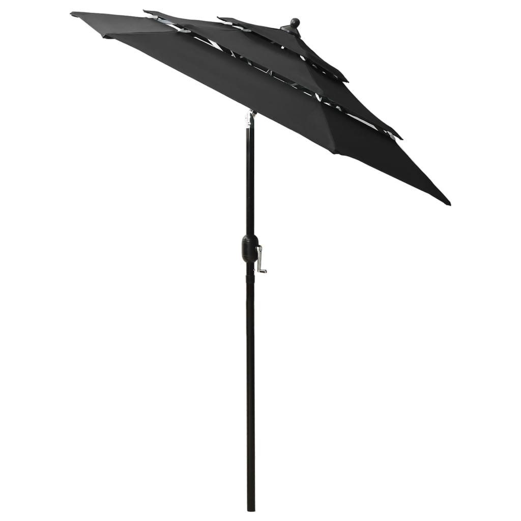 3-Tier Garden Parasol with Aluminium Pole Black 2 m