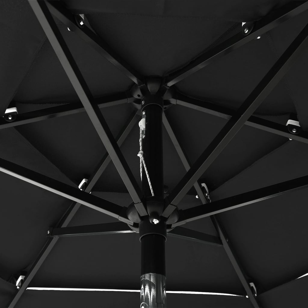 3-Tier Garden Parasol with Aluminium Pole Black 2 m