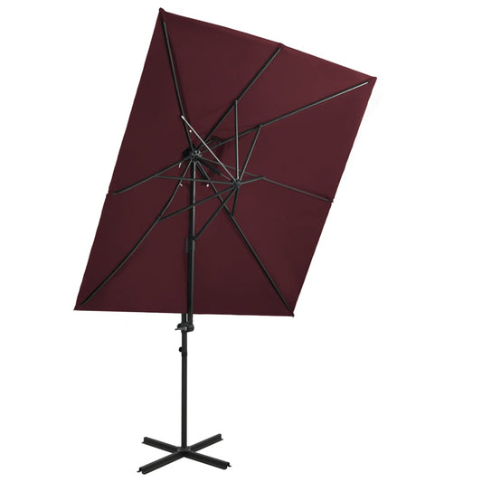 Cantilever Garden Parasol with Double Top Bordeaux Red 250x250 cm