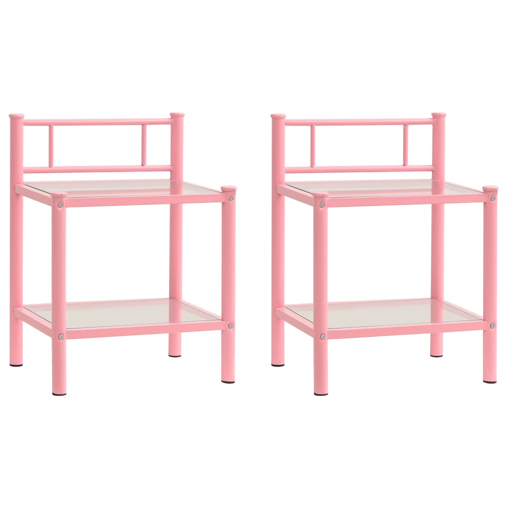 Bedside Cabinets 2 pcs Pink and Transparent Metal and Glass