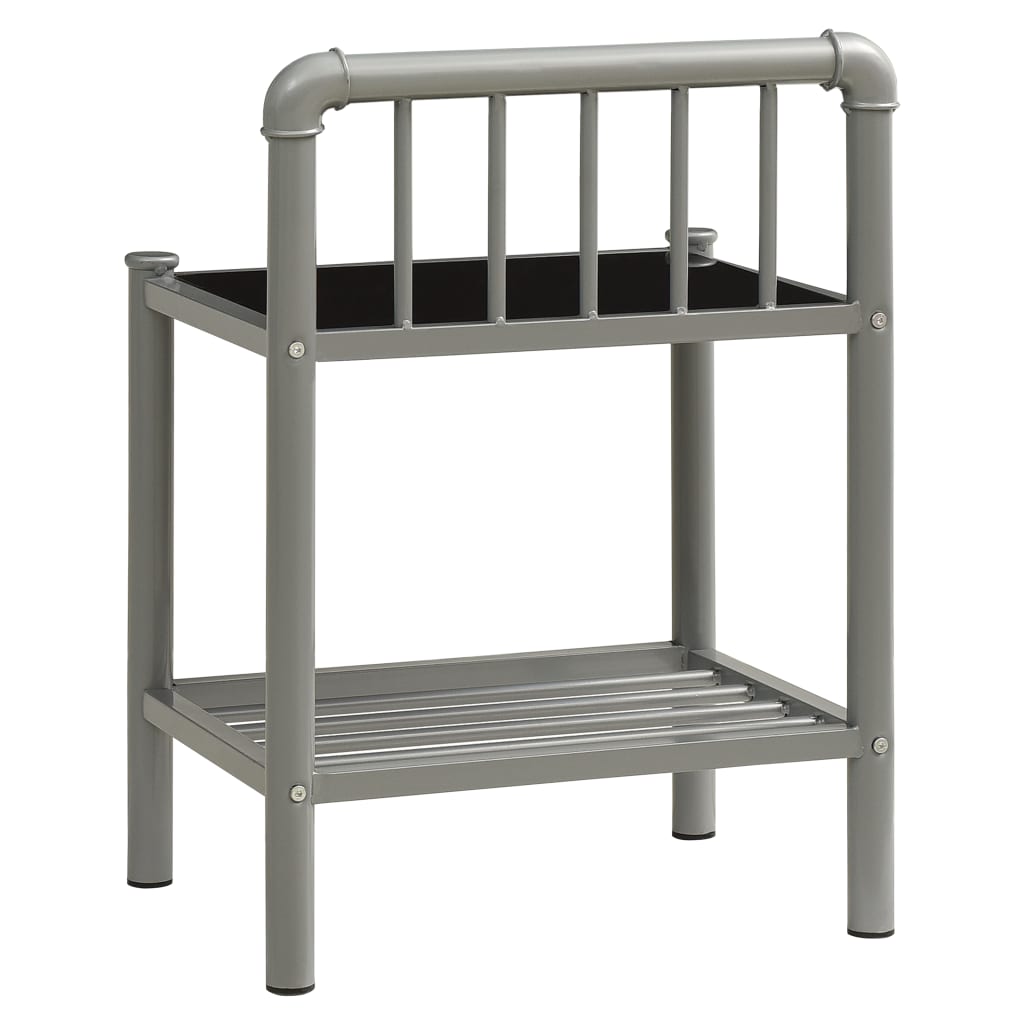 Bedside Cabinets 2 pcs Grey and Black Metal and Glass