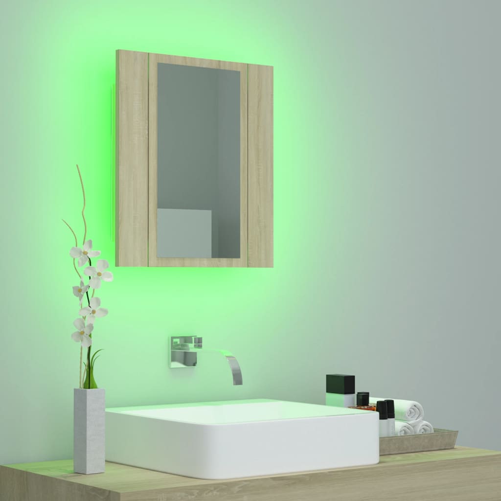LED Bathroom Mirror Cabinet Sonoma Oak 40x12x45 cm Acrylic