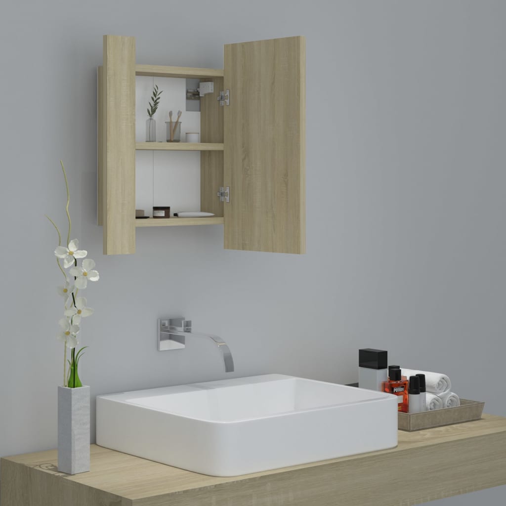 LED Bathroom Mirror Cabinet Sonoma Oak 40x12x45 cm Acrylic