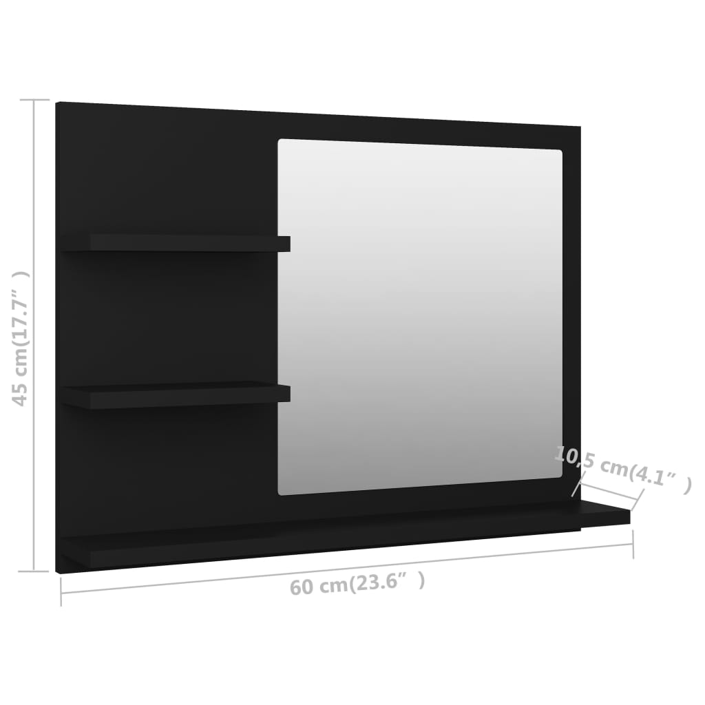 Bathroom Mirror Black 60x10.5x45 cm Engineered Wood