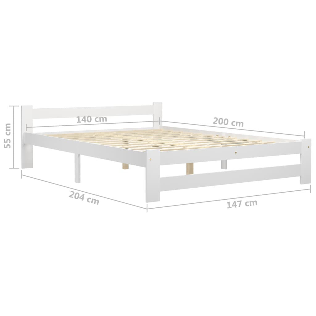 Bed Frame without Mattress White Solid Pine Wood 140x200 cm